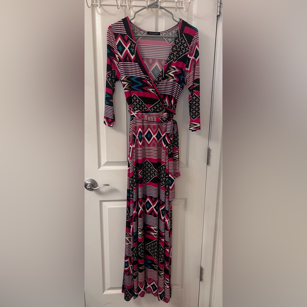 Geometric Print Maxi Wrap Dress